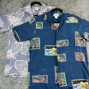 Two Palms Made‎ in Hawaii Shirt Mens Small Blue Leaf Print Aloha Hawaiian